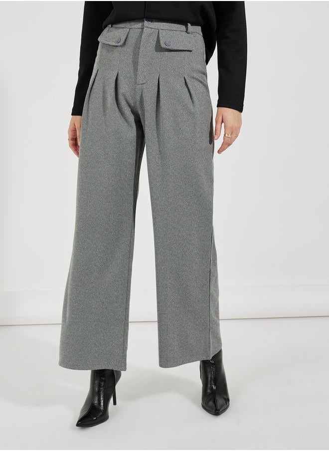 Styli - High Rise Wide Leg Pleat Detail Casual Pants - Image 1