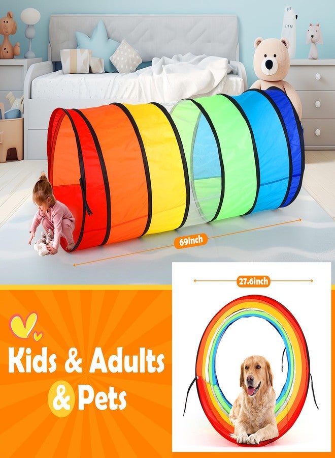 PullCrease 2 Pcs Giant 27.6 Inch Play Tunnel for Kids and Large Dogs Colorful Pop Up Crawl Tunnel Toy for Toddlers with Breathable Mesh Collapsible Game Tent Toy for Girl Boy Gift Indoor Outdoor - Image 2