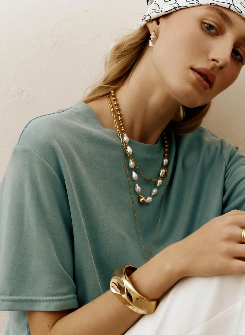Lichi  Combination necklace with pearls and golden beads for Women | Best Price UAE