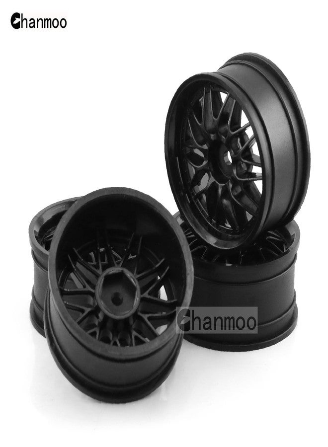 Chanmoo 1/10 RC On Road Wheels Hubs 12mm Hex Hard Plastic Drift Rims for 1:10 Scale Rally Racing Car Tires Tamiya TT01 TT02 XV01 A959 PTG2 144001 HPI KYOSHO HSP PTG2 Touring Street Tyres 4PCS (Black) - Image 5