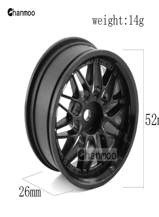 Chanmoo 1/10 RC On Road Wheels Hubs 12mm Hex Hard Plastic Drift Rims for 1:10 Scale Rally Racing Car Tires Tamiya TT01 TT02 XV01 A959 PTG2 144001 HPI KYOSHO HSP PTG2 Touring Street Tyres 4PCS (Black) - Image 2