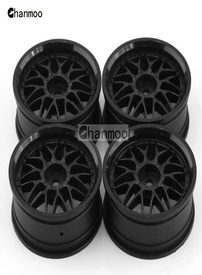 Chanmoo 1/10 RC On Road Wheels Hubs 12mm Hex Hard Plastic Drift Rims for 1:10 Scale Rally Racing Car Tires Tamiya TT01 TT02 XV01 A959 PTG2 144001 HPI KYOSHO HSP PTG2 Touring Street Tyres 4PCS (Black) - Image 3