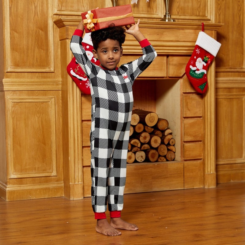 Popular Plaid Christmas Print Loungewear Long-Sleeve Set For Men And Women, Comfortable Zippered Clothing Set - Image 1