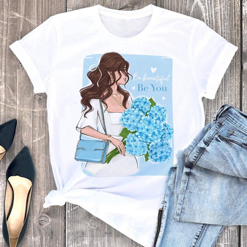 Cross-border European and American popular printed short-sleeved T-shirt for women - Image 1