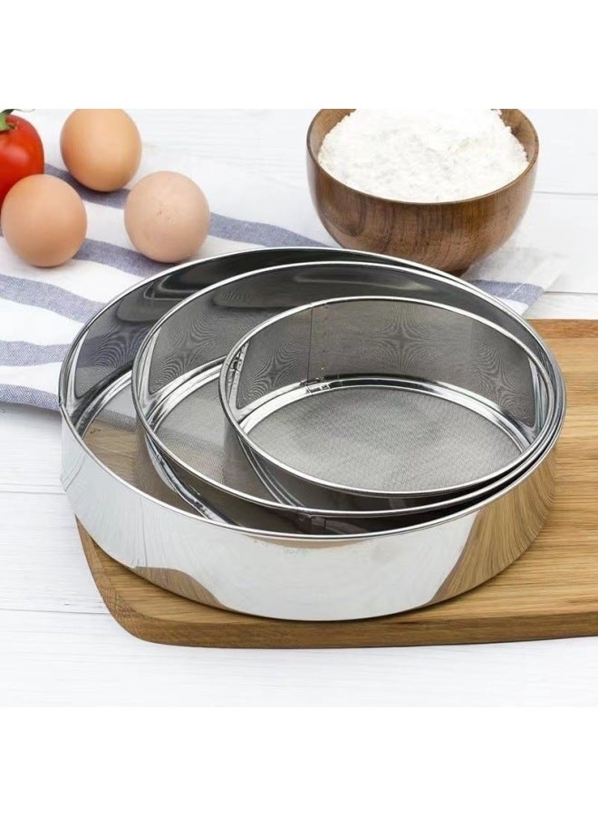Stainless Steel Flour Sieve Handheld Round Filter Mesh Ultra-Fine Sieve Kitchen Special Baking Tools Mesh Sieve-Specification:Mixed 19cm + 15cm  - Image 1