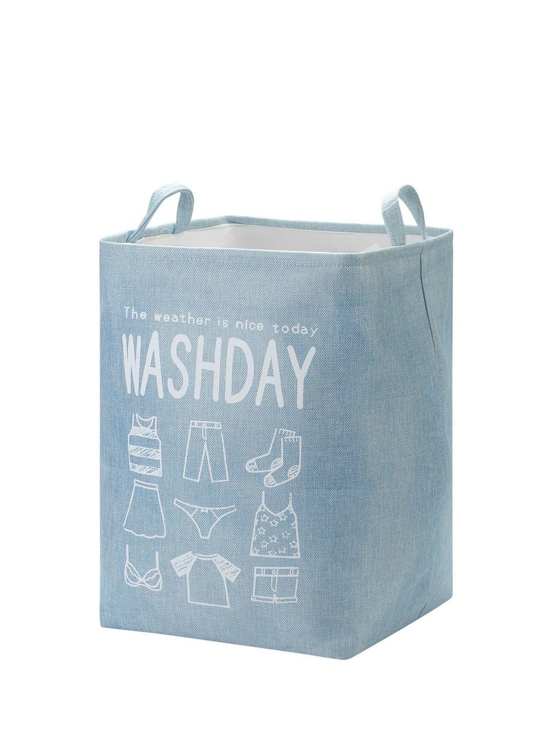 LAWAZIM Rectangle Laundry Basket with Printed Letters Storage Hamper Boxes for Organizing Washday - Light Blue - Image 1