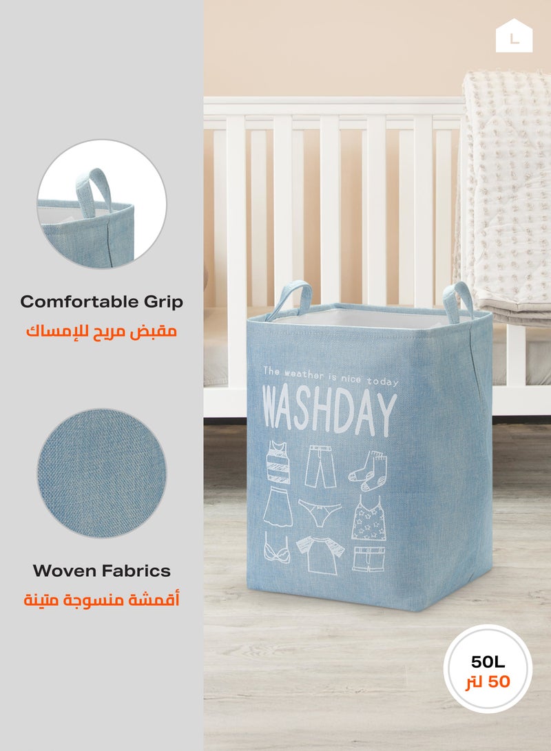 LAWAZIM Rectangle Laundry Basket with Printed Letters Storage Hamper Boxes for Organizing Washday - Light Blue - Image 4
