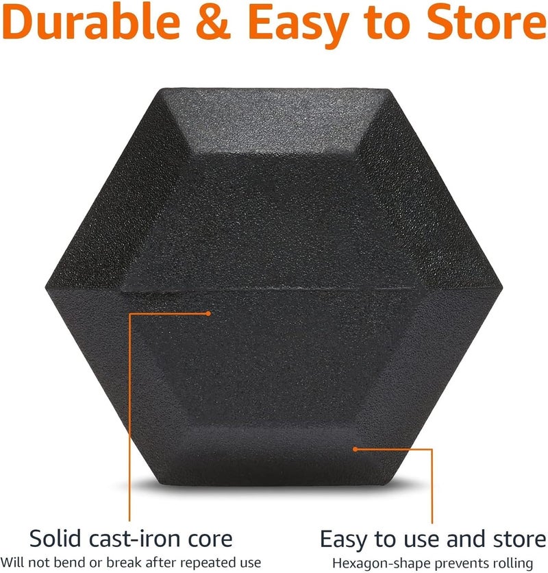 DEXO Hex Dumbbells Set 5KG (2 x 2.5KG) | Rubber Coated Cast Iron | Anti-Roll Design | Home & Gym Strength Training Weights - Image 2