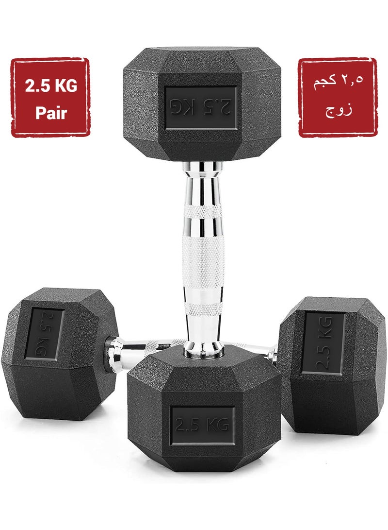 DEXO Hex Dumbbells Set 5KG (2 x 2.5KG) | Rubber Coated Cast Iron | Anti-Roll Design | Home & Gym Strength Training Weights - Image 1