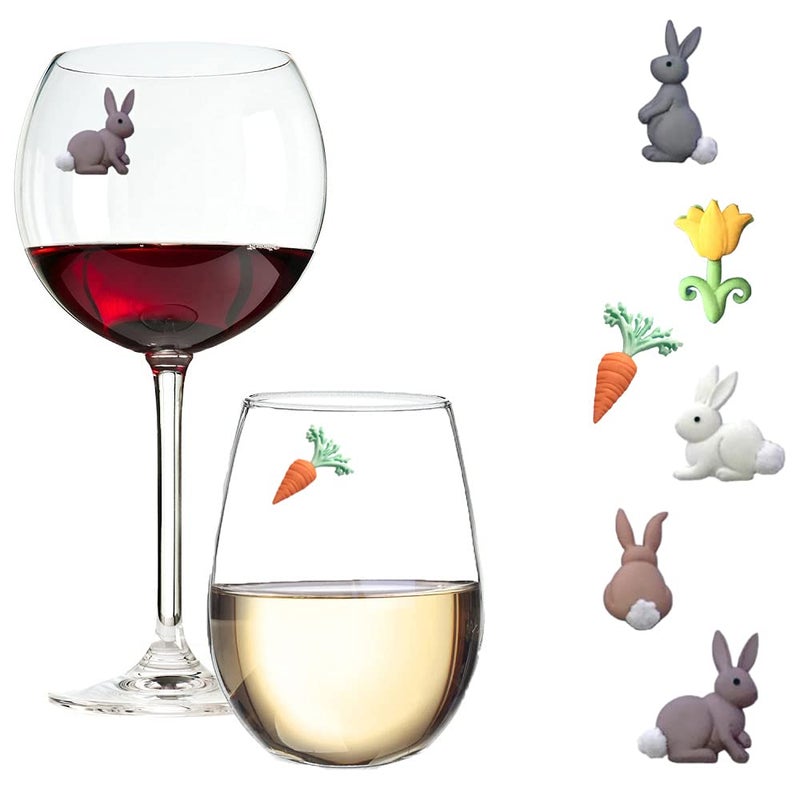 Simply Charmed Magnetic Easter Bunny Wine Glass Charms - Cute Rabbit Drink Markers for Stem or Stemless Glasses - Set of 6 - Image 1