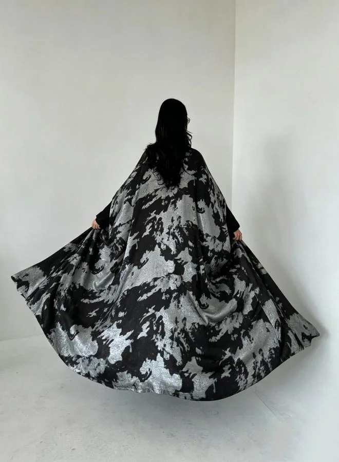 Take Two  Silver Abstract Print Open Front Abaya for Women | Best Price UAE