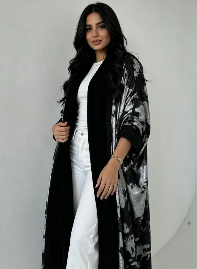 Take Two  Silver Abstract Print Open Front Abaya for Women | Best Price UAE