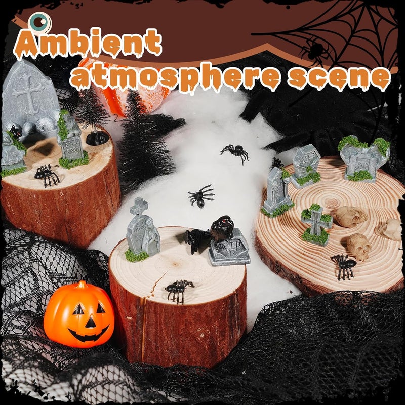 Bbiamsleep 12 Pcs Miniature Tombstones Figurine Mini Resin Tombstones Gravestone Multiple Sizes Style for Mini House Graveyard Scene Diorama Crafts Halloween Decor Accessories, Green - Image 4