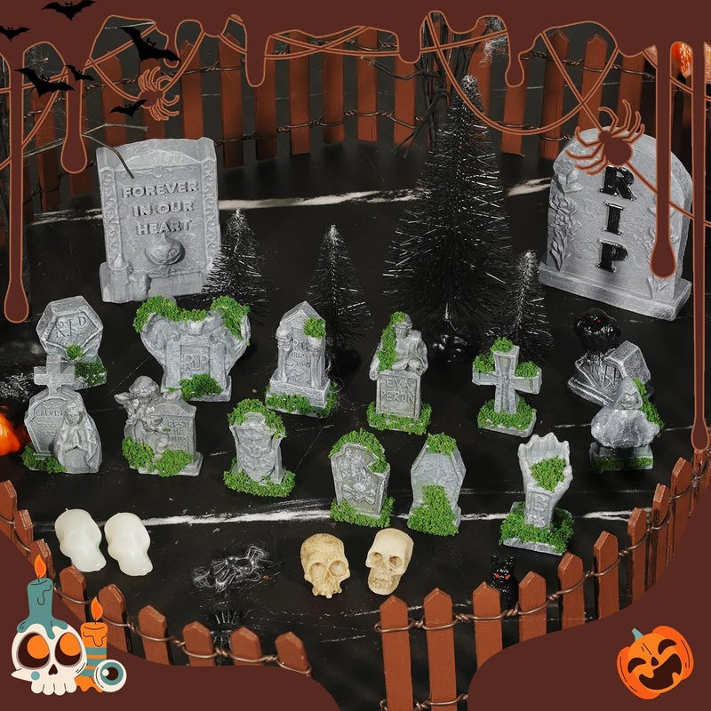 Bbiamsleep 12 Pcs Miniature Tombstones Figurine Mini Resin Tombstones Gravestone Multiple Sizes Style for Mini House Graveyard Scene Diorama Crafts Halloween Decor Accessories, Green - Image 3