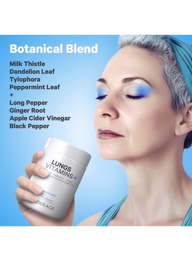 Codeage Lungs Vitamins, A, C, D, E, B6, Milk Thistle Lung Supplement, Zinc & Magnesium, Cordyceps, Reishi, Ginger, Peppermint Leaf Organic Herbs Cleanse, Breathing, Respiration - Non-GMO - 90 Capsules
