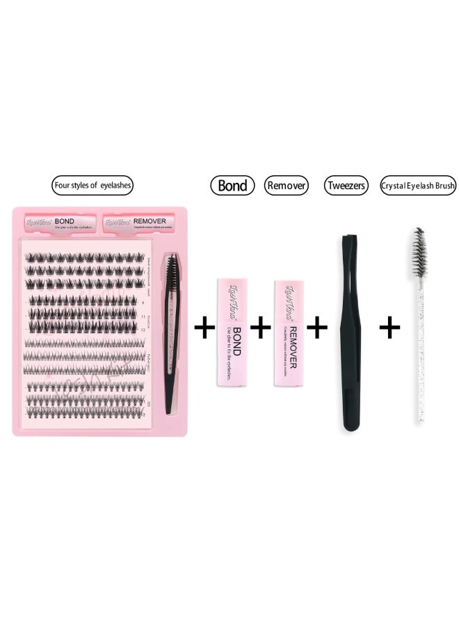 lashvana 264pcs 4 Styles DIY Lash Extension Kit Eyelash Clusters with Lash Glue Tweezer and Remover Natural C Curl Personal Eyelash Set Easy to Apply at Home 9 11 13mm - Image 2