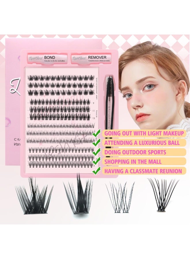 lashvana 264pcs 4 Styles DIY Lash Extension Kit Eyelash Clusters with Lash Glue Tweezer and Remover Natural C Curl Personal Eyelash Set Easy to Apply at Home 9 11 13mm - Image 3