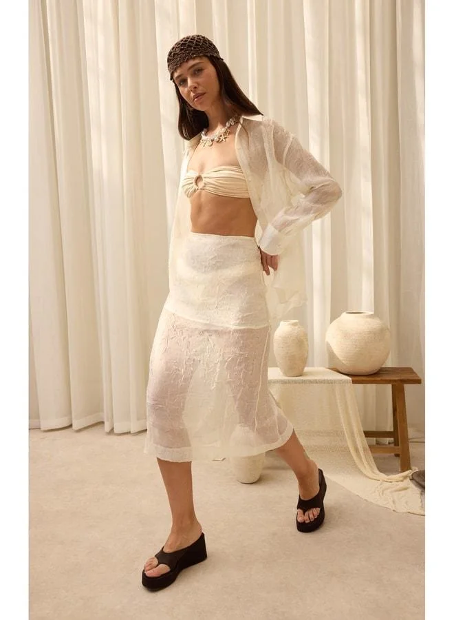 Bohemai  Sorcha Ekru Transparent Shirt Skirt Set. for Women | Best Price UAE