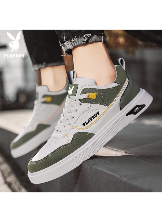Playboy Men's Shoes Autumn Winter Casual Low-top Sneakers Fashionable Beige Green Size 42 - Image 4