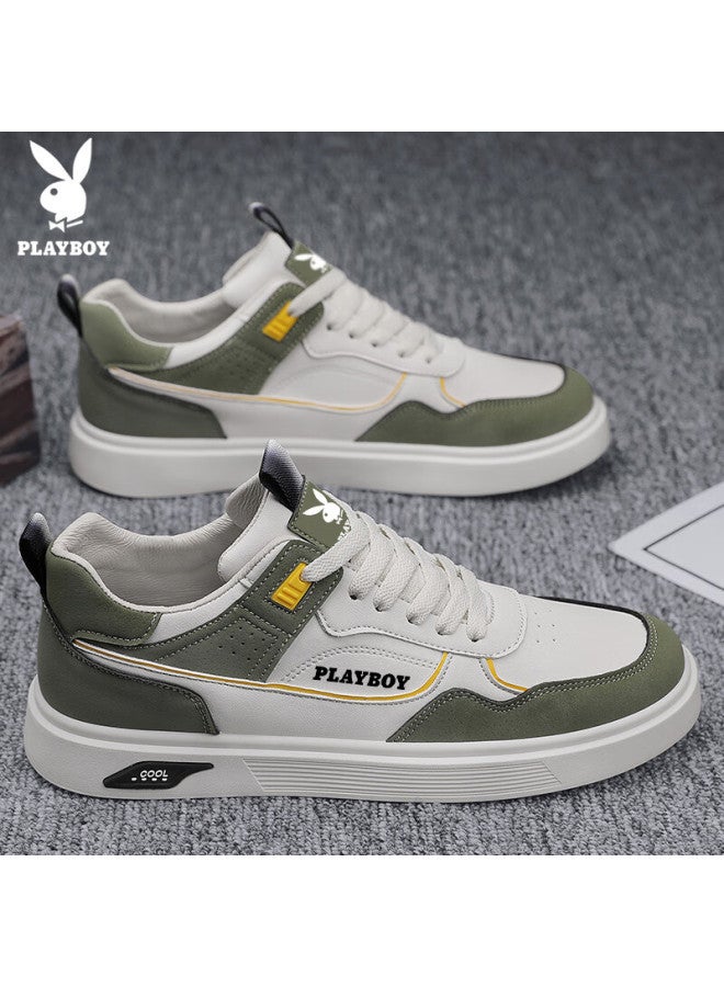 Playboy Men's Shoes Autumn Winter Casual Low-top Sneakers Fashionable Beige Green Size 42 - Image 1