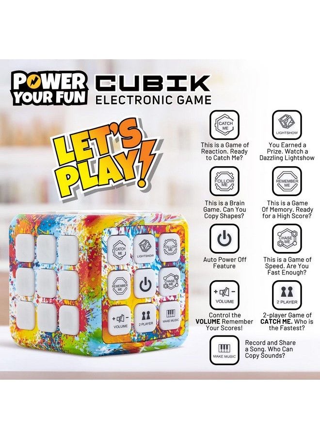 Power Your Fun - Cubik Led Flashing Cube Memory Game Electronic Handheld Game 5 Brain Memory Games For Kids Stem Sensory Toys Brain Game Puzzle Fidget Light Up Cube Stress Relief Fidget Toy (Tie Dye) - Image 1
