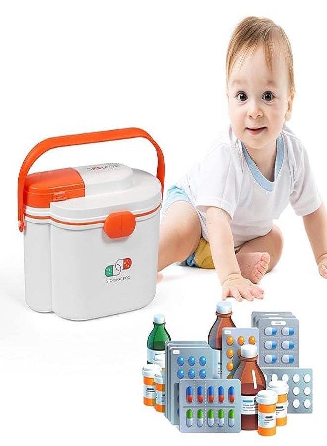 Shrux حقيبة تخزين متعددة الطبقات من البلاستيك من شروكس لمستلزمات الإسعافات الأولية والطوارئ | صندوق طبي بلاستيكي متين بمقبض حمل | صندوق تخزين أقراص الأدوية الطارئة والضمادات للاستخدام أثناء السفر والتخييم - Image 3