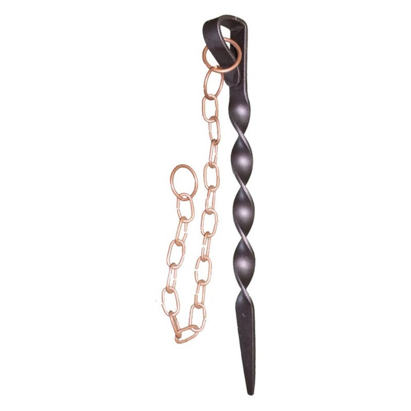 Monarch Rain Chains Anchor Stake â€“ 12-inch Outdoor Rain Chain Base, Ground Anchor for Chains for Outdoor Gutters, Brown Powder Coated Iron Anchoring Stake with 17-inch Copper Link Chain