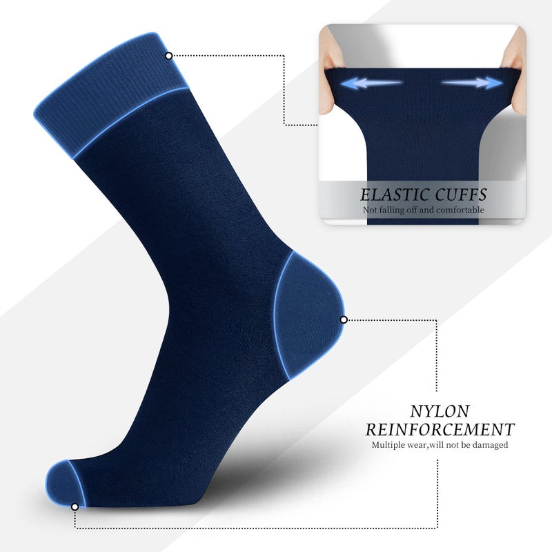 DarkCom Mens Dress Socks, Navy Socks for Men, Seamless Cuff, Plain Colors, Classic Cotton Polyester Socks, Reinforced, Cozy 6 Pack 10-12 - Image 5