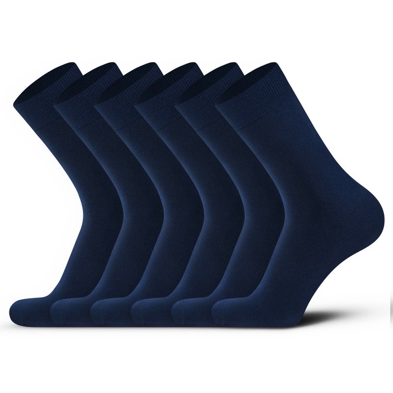 DarkCom Mens Dress Socks, Navy Socks for Men, Seamless Cuff, Plain Colors, Classic Cotton Polyester Socks, Reinforced, Cozy 6 Pack 10-12 - Image 1