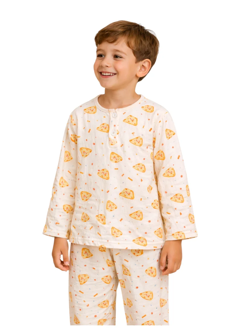 Victor And Jane  Boys 100% Cotton Muslin Pizza Print Pyjama Set for Men | Best Price UAE