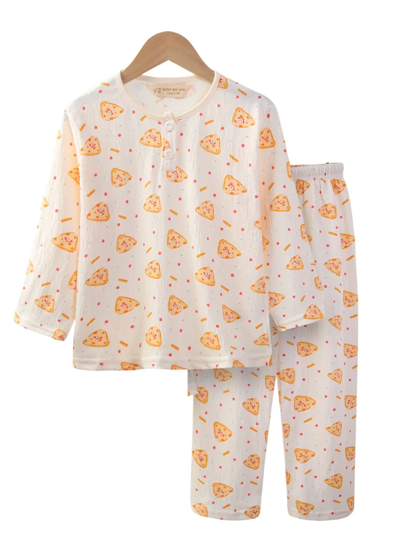 Victor And Jane  Boys 100% Cotton Muslin Pizza Print Pyjama Set for Men | Best Price UAE