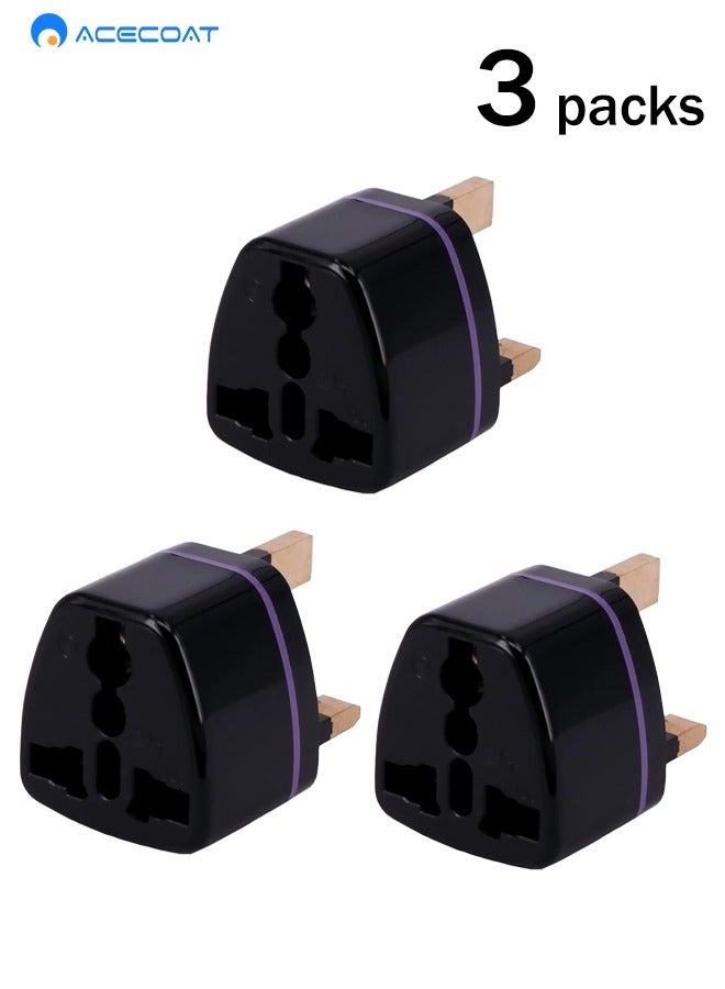 ACECOAT UK Universal Travel Plug Adapter Power Socket Converter, 3-Pin Portable Global International Travel Adapter, AU/EU/US/UK Conversion Uk Wall AC Plug Adapter, Essential for Going Abroad, 3-Pack, Black - Image 1