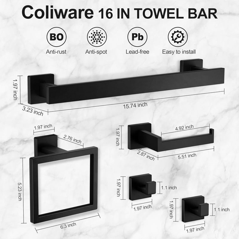 E-far مجموعة أدوات الحمام E-far من 5 قطع باللون الأسود غير اللامع - Image 2