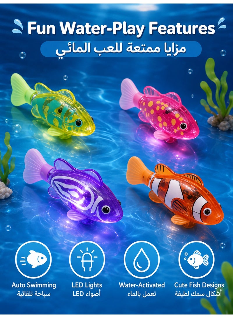Llzzichu 4 Pack Electric Light-Up Sensor Fish Toys with Aquatic Plant Toy and 8 Batteries, Water-Activated Auto Swimming LED Bath Toys for Kids, Pets, Bathtub, Pool and Basin Play - Image 4