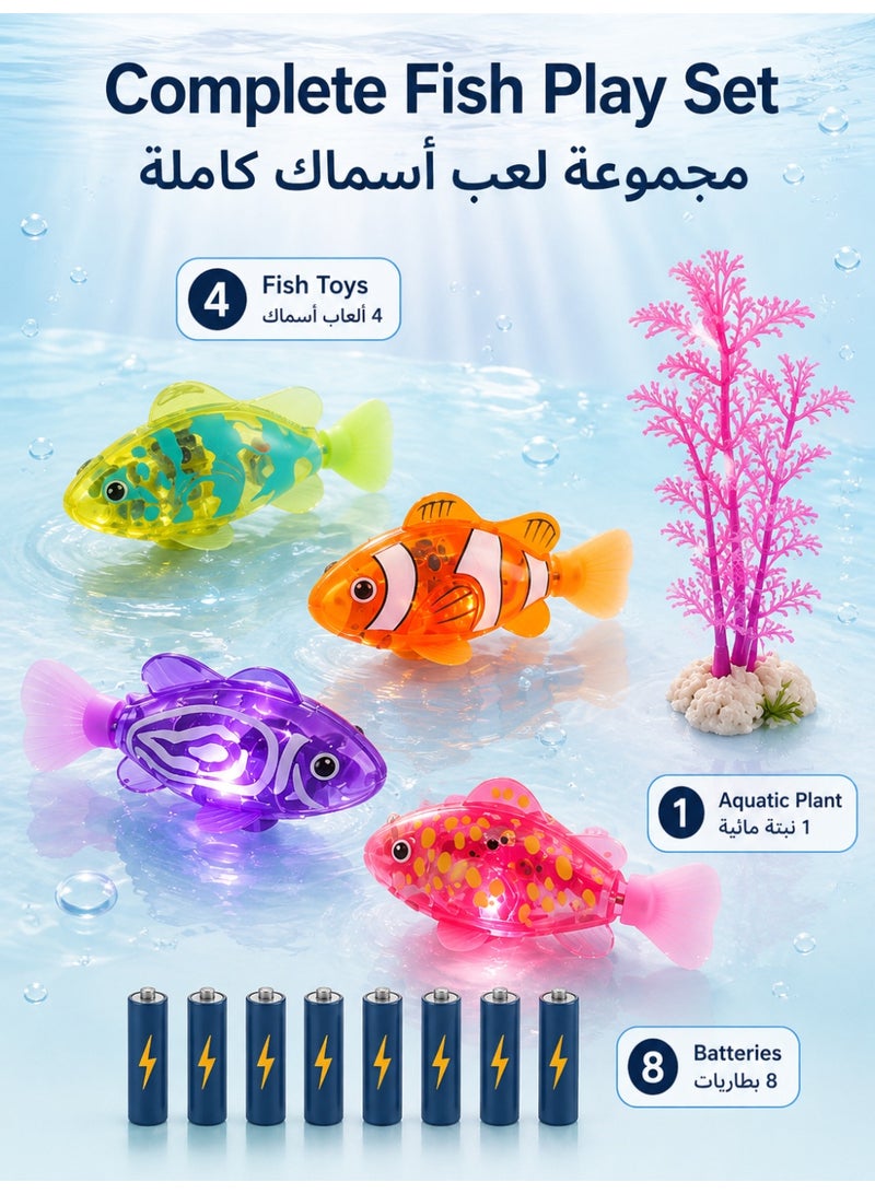 Llzzichu 4 Pack Electric Light-Up Sensor Fish Toys with Aquatic Plant Toy and 8 Batteries, Water-Activated Auto Swimming LED Bath Toys for Kids, Pets, Bathtub, Pool and Basin Play - Image 2