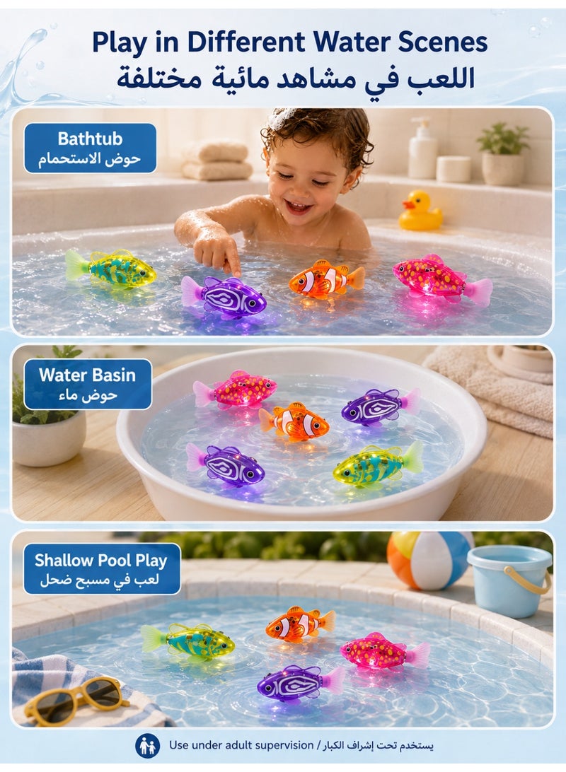 Llzzichu 4 Pack Electric Light-Up Sensor Fish Toys with Aquatic Plant Toy and 8 Batteries, Water-Activated Auto Swimming LED Bath Toys for Kids, Pets, Bathtub, Pool and Basin Play - Image 5