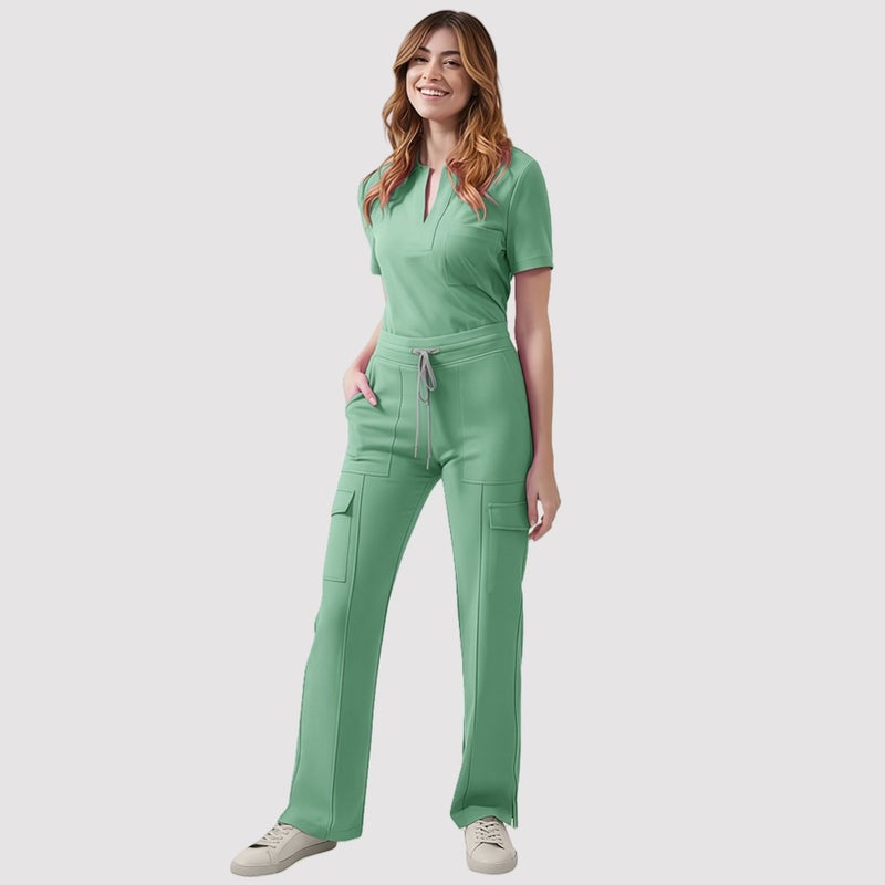 TEXSENDA HZMNOI Hospital Nurse Scrub Suit - V-Neck Casual Workwear for Summer in 82026 Light Green - Image 1