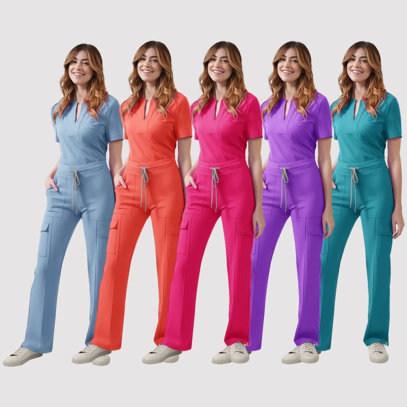TEXSENDA HZMNOI Hospital Nurse Scrub Suit - V-Neck Casual Workwear for Summer in 82026 Light Green - Image 2