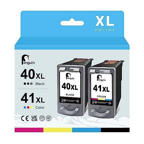 Penguin 40XL 41XL Ink Cartridges Remanufactured for Canon PG40 CL41 for PIXMA Pixma MP140 MP470 MP150 MP190 MP160 iP2500 iP1800 iP2600 MP210 MX300 MX310 Printers 40 41 XL Black and Color - Image 1