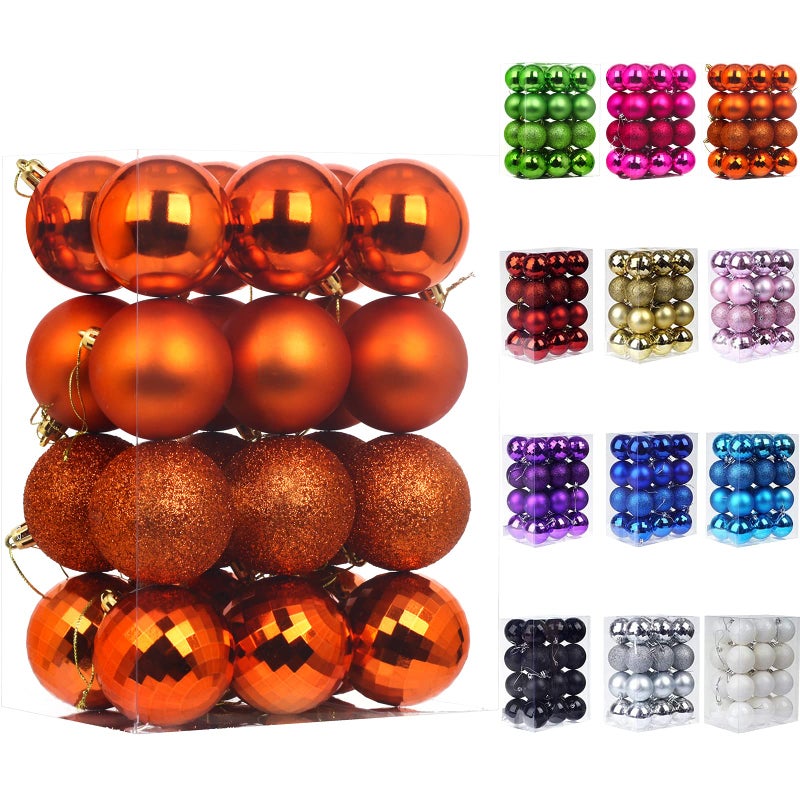 Emopeak 24Pcs Christmas Balls Ornaments for Xmas Christmas Tree  4 Style Shatterproof Christmas Tree Decorations Hanging Ball for Holiday Wedding Party Decoration Orange 1642CM