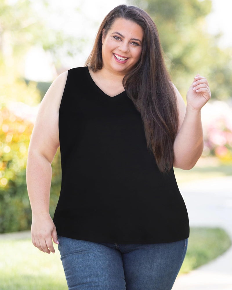 JOELLYUS Plus Size Tank Tops for Women V Neck Sleeveless Top Loose Fit Tees Workout Shirts(Black,3XL) - Image 2