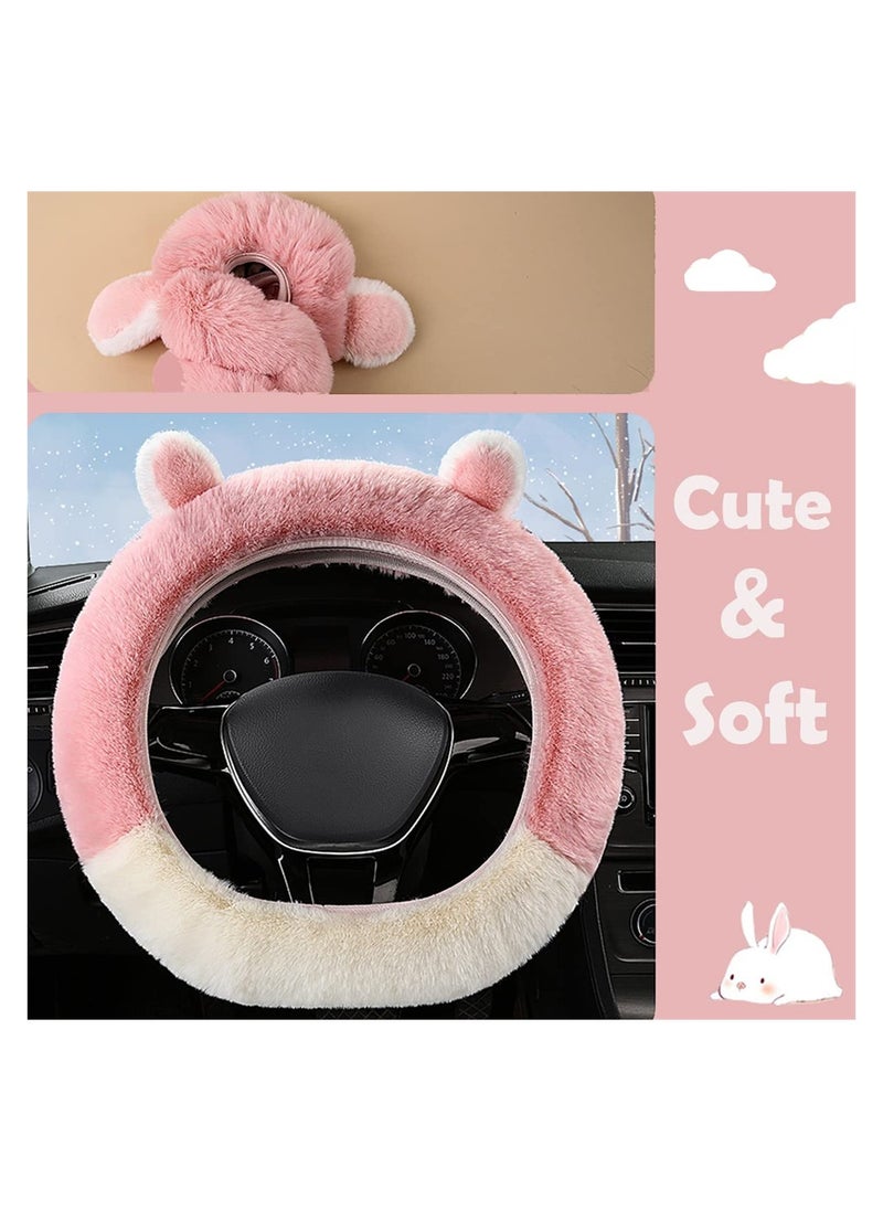 SYOSI Fluffy Steering Wheel Cover for Women, Winter Fashion Wool Fur Soft Furry Steering Wheel Covers Fuzzy Warm Plush Non-Slip Car Decoration Universal 15 Inch, Fit for O D Shaped Steering Wheel  - Image 3