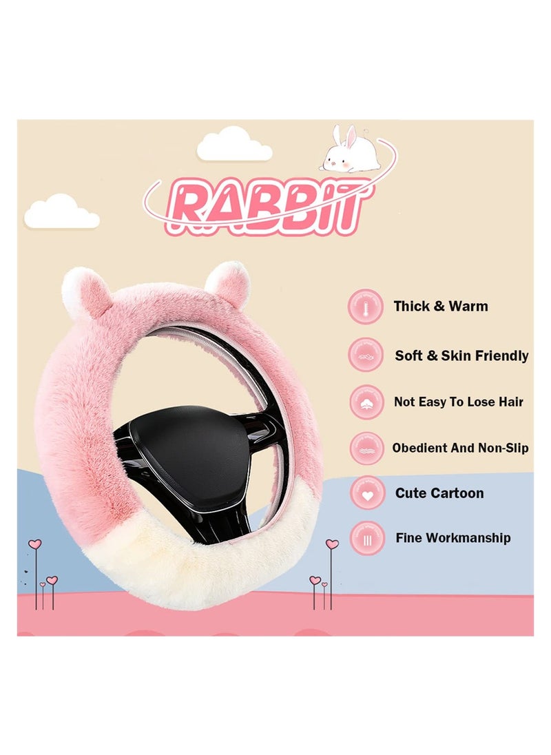 SYOSI Fluffy Steering Wheel Cover for Women, Winter Fashion Wool Fur Soft Furry Steering Wheel Covers Fuzzy Warm Plush Non-Slip Car Decoration Universal 15 Inch, Fit for O D Shaped Steering Wheel  - Image 2