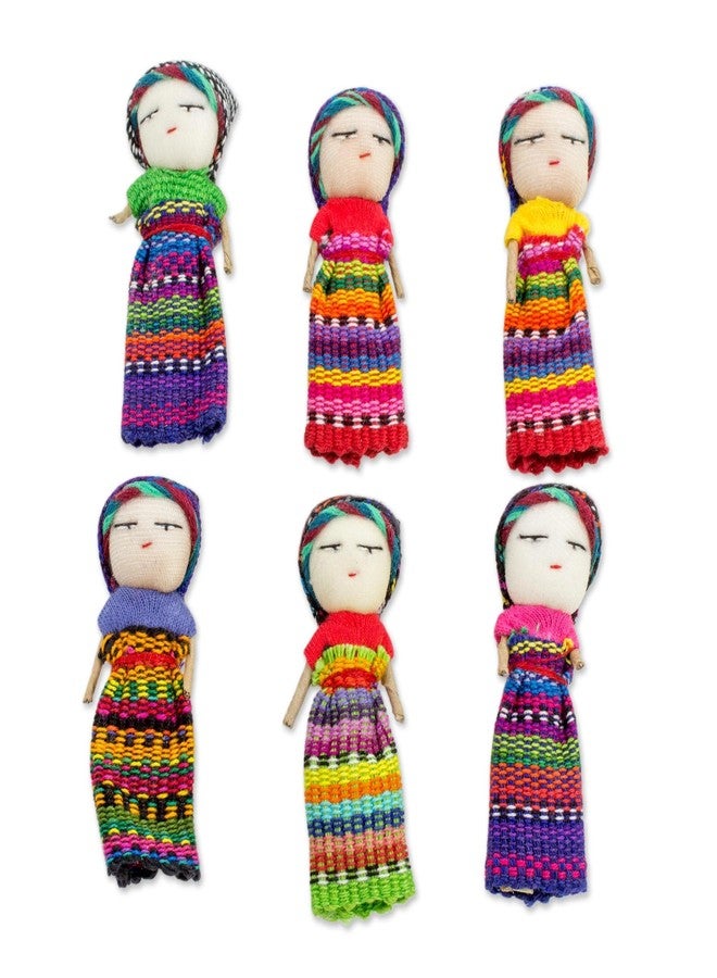 NOVICA Artisan Handmade Boxed Worry Dolls Six Cotton Pinewood Boxes from Guatemala Multicolor Decor Accessories Decorative Puppets Recycled Cultural [boxes 6 1.6in L x 3.1in W Dolls 6 2.4in H x 0.8in] - Image 3