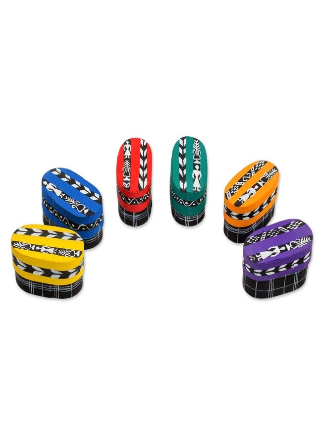 NOVICA Artisan Handmade Boxed Worry Dolls Six Cotton Pinewood Boxes from Guatemala Multicolor Decor Accessories Decorative Puppets Recycled Cultural [boxes 6 1.6in L x 3.1in W Dolls 6 2.4in H x 0.8in] - Image 2