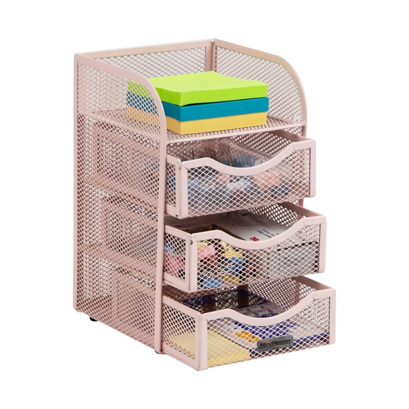 Mind Reader Desktop Accessory Storage, Paper Binder Clip Basket, Workspace, Office, Metal Mesh, 4.75"L x 5"W x 8"H, Pink - Image 1