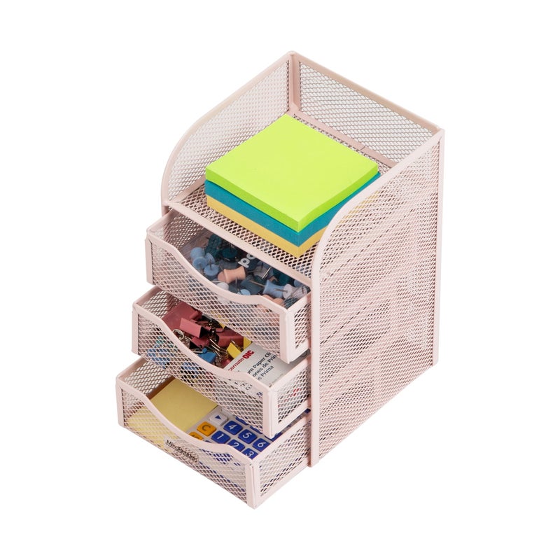 Mind Reader Desktop Accessory Storage, Paper Binder Clip Basket, Workspace, Office, Metal Mesh, 4.75"L x 5"W x 8"H, Pink - Image 4