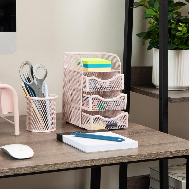 Mind Reader Desktop Accessory Storage, Paper Binder Clip Basket, Workspace, Office, Metal Mesh, 4.75"L x 5"W x 8"H, Pink - Image 2