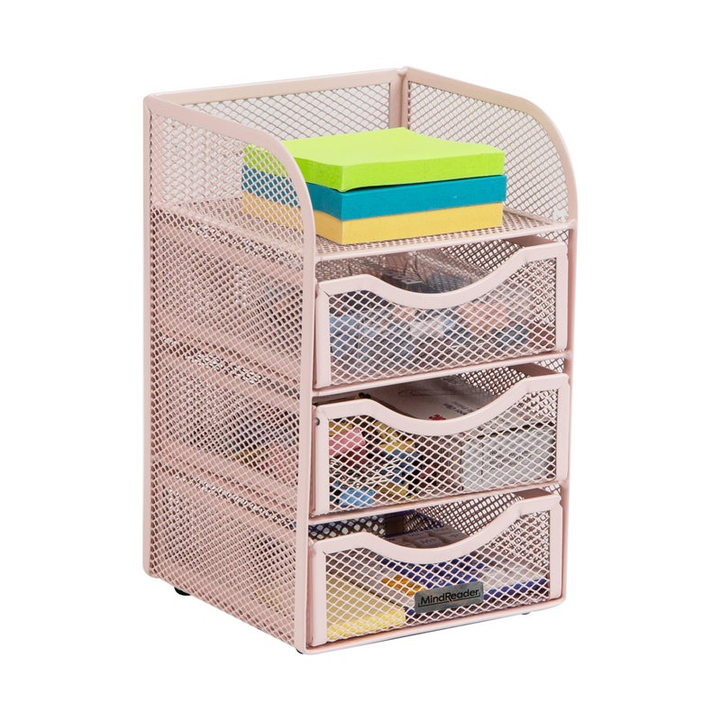 Mind Reader Desktop Accessory Storage, Paper Binder Clip Basket, Workspace, Office, Metal Mesh, 4.75"L x 5"W x 8"H, Pink - Image 5