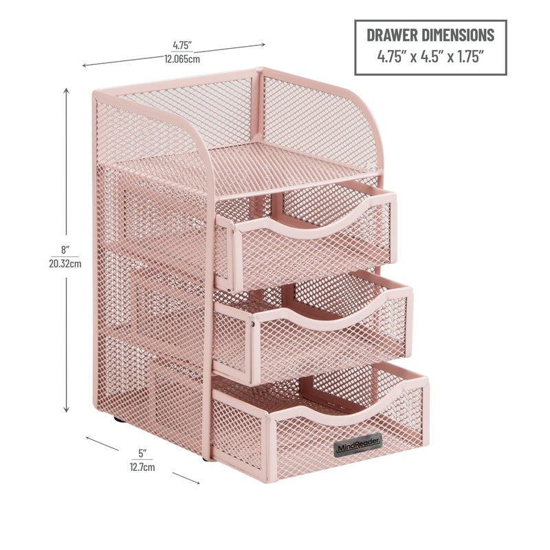 Mind Reader Desktop Accessory Storage, Paper Binder Clip Basket, Workspace, Office, Metal Mesh, 4.75"L x 5"W x 8"H, Pink - Image 3